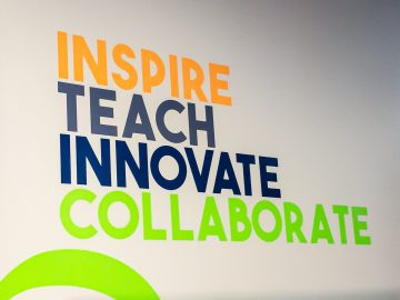 Inspire, Teach, Innovate, and Collaborate wall cling