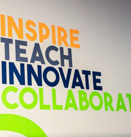 Inspire, Teach, Innovate, and Collaborate wall cling